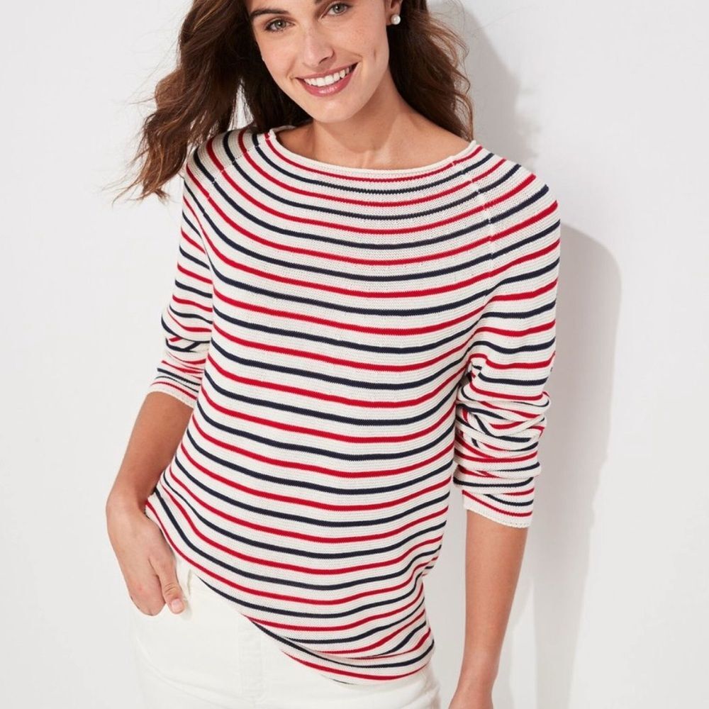 Vineyard Vines Red White and Blue Cotton Striped Sweater Ladies Extra Small